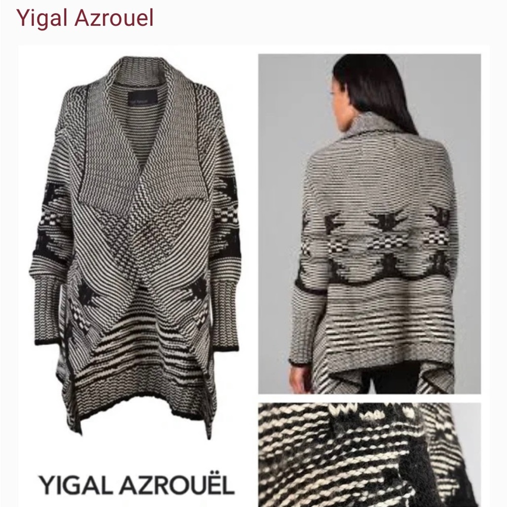 Yigal Azrouel Cardigan M Open Front Draped Wool Chunky Knit Aztec Southwestern.
